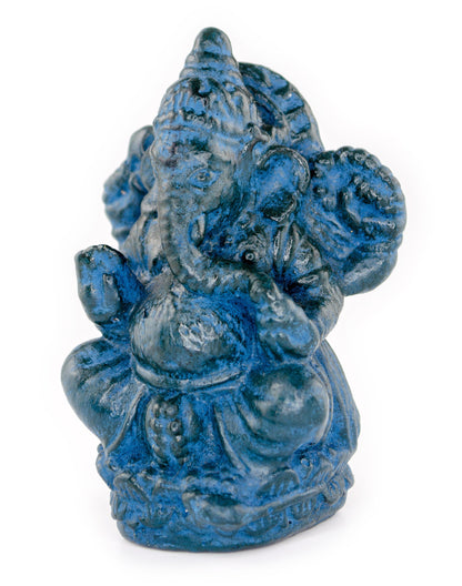 Ganesha Sculpture - Decorative Room Decoration Artwork - Hindu Deity of Good Luck - Stone Mixture Elephant Blue - 12x8.5x6 cm