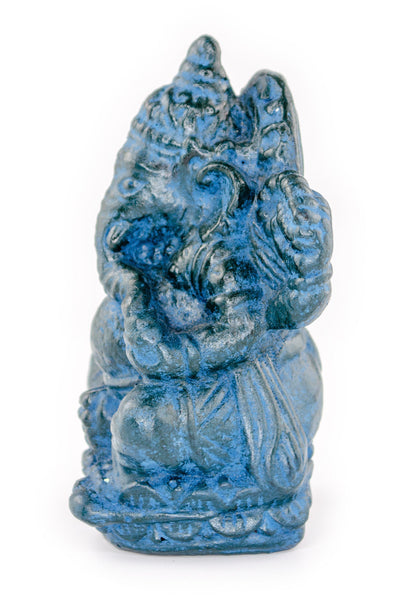 Ganesha Sculpture - Decorative Room Decoration Artwork - Hindu Deity of Good Luck - Stone Mixture Elephant Blue - 12x8.5x6 cm