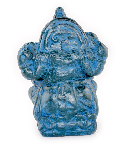 Ganesha Sculpture - Decorative Room Decoration Artwork - Hindu Deity of Good Luck - Stone Mixture Elephant Blue - 12x8.5x6 cm