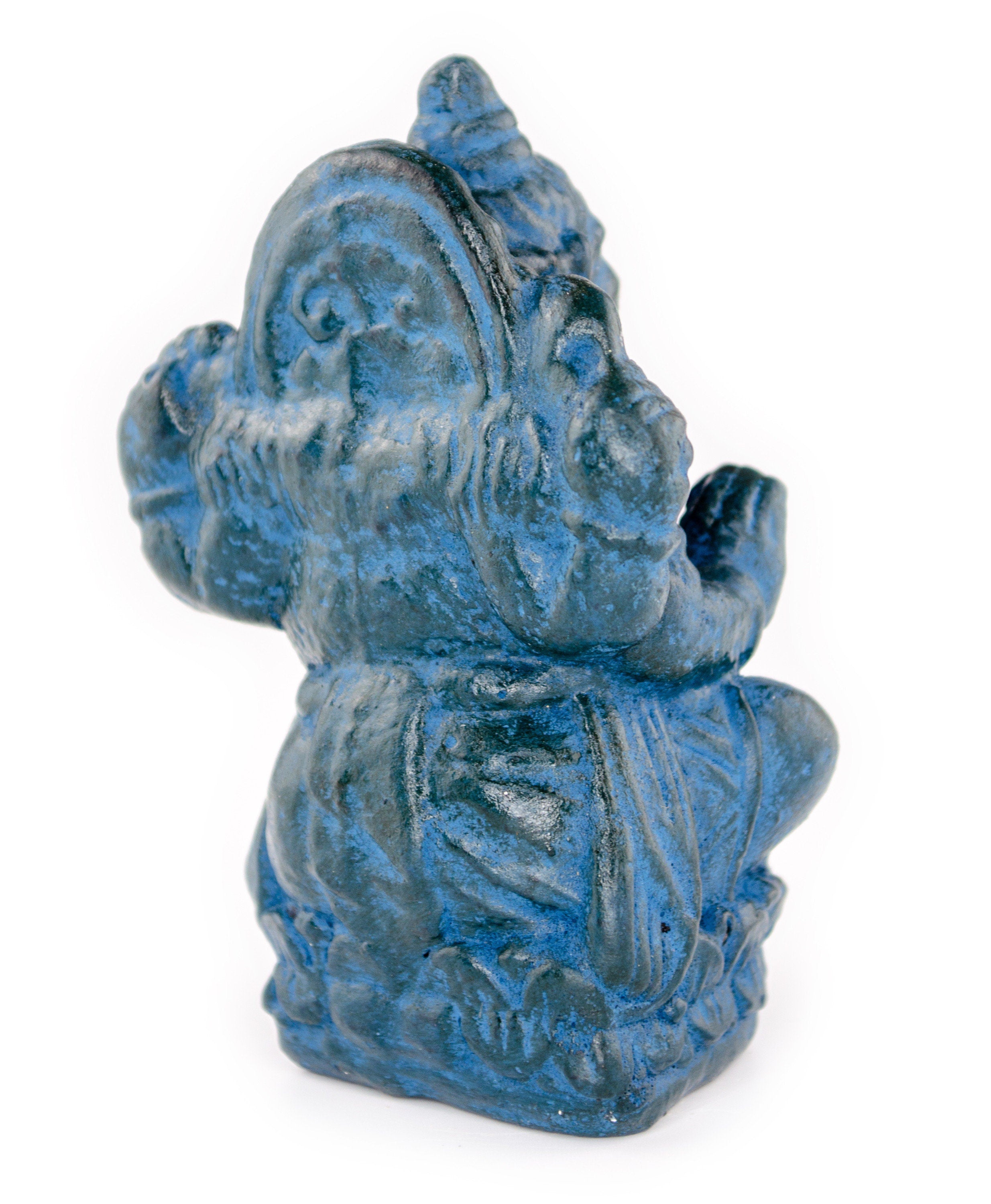Ganesha Sculpture - Decorative Room Decoration Artwork - Hindu Deity of Good Luck - Stone Mixture Elephant Blue - 12x8.5x6 cm