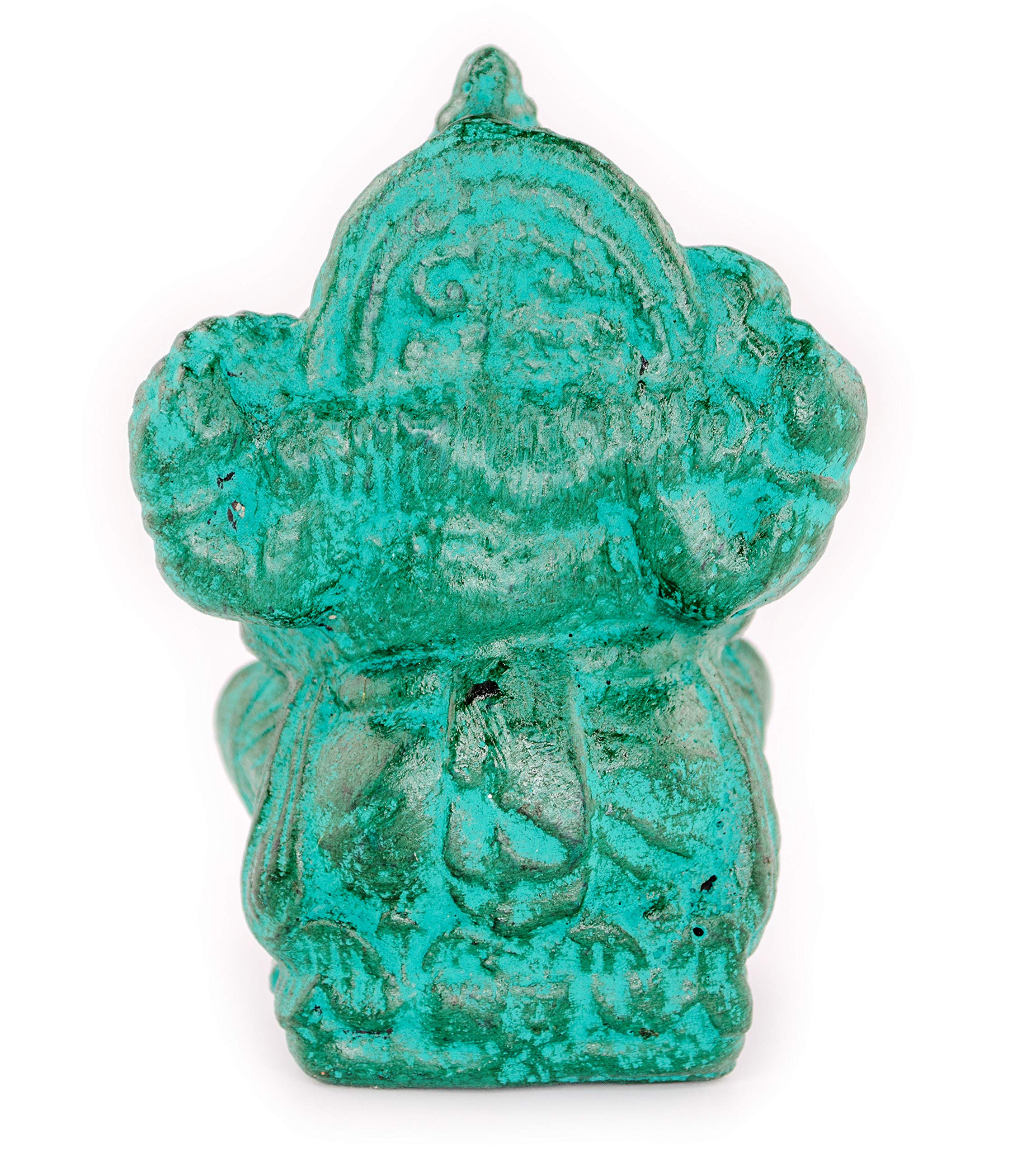 Ganesha Skulptur - Deko Raumdeko Kunstwerk - Hindu Gottheit des Glückes - Steingemisch Elefant Grün - 12x8,5x6 cm