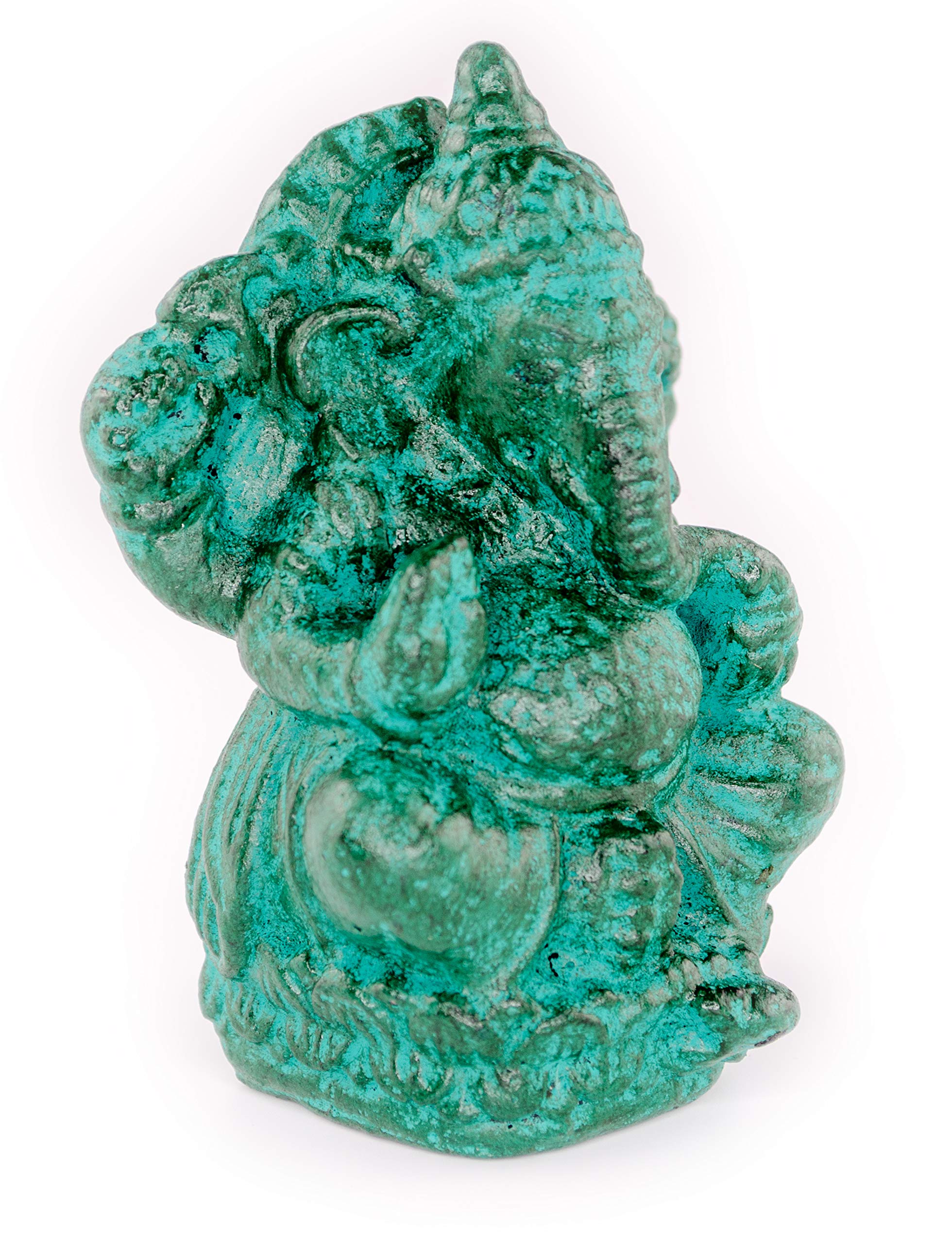 Ganesha Skulptur - Deko Raumdeko Kunstwerk - Hindu Gottheit des Glückes - Steingemisch Elefant Grün - 12x8,5x6 cm