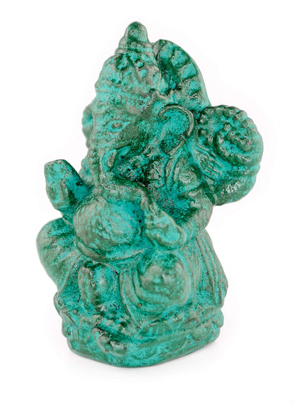 Ganesha Skulptur - Deko Raumdeko Kunstwerk - Hindu Gottheit des Glückes - Steingemisch Elefant Grün - 12x8,5x6 cm