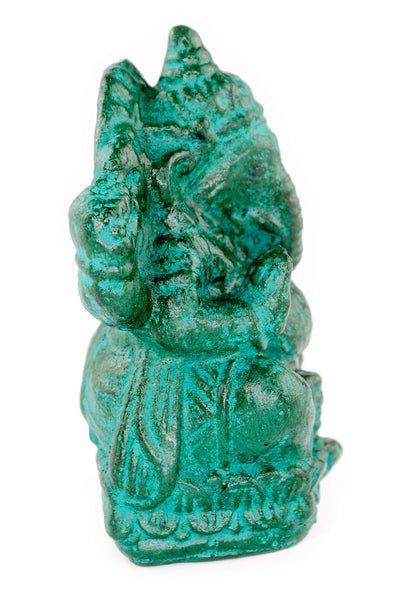 Ganesha Sculpture - Decorative Room Decoration Artwork - Hindu Deity of Good Luck - Stone Mixture Elephant Green - 12x8.5x6 cm
