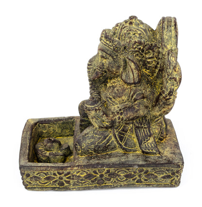 Sculpture de Ganesh - Porte-encens décoratif pour pièce - Déité hindoue porte-bonheur - Mélange de pierres Éléphant jaune - 23x13x15 cm