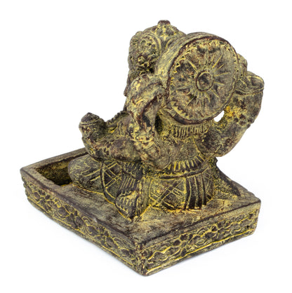 Sculpture de Ganesh - Porte-encens décoratif pour pièce - Déité hindoue porte-bonheur - Mélange de pierres Éléphant jaune - 23x13x15 cm