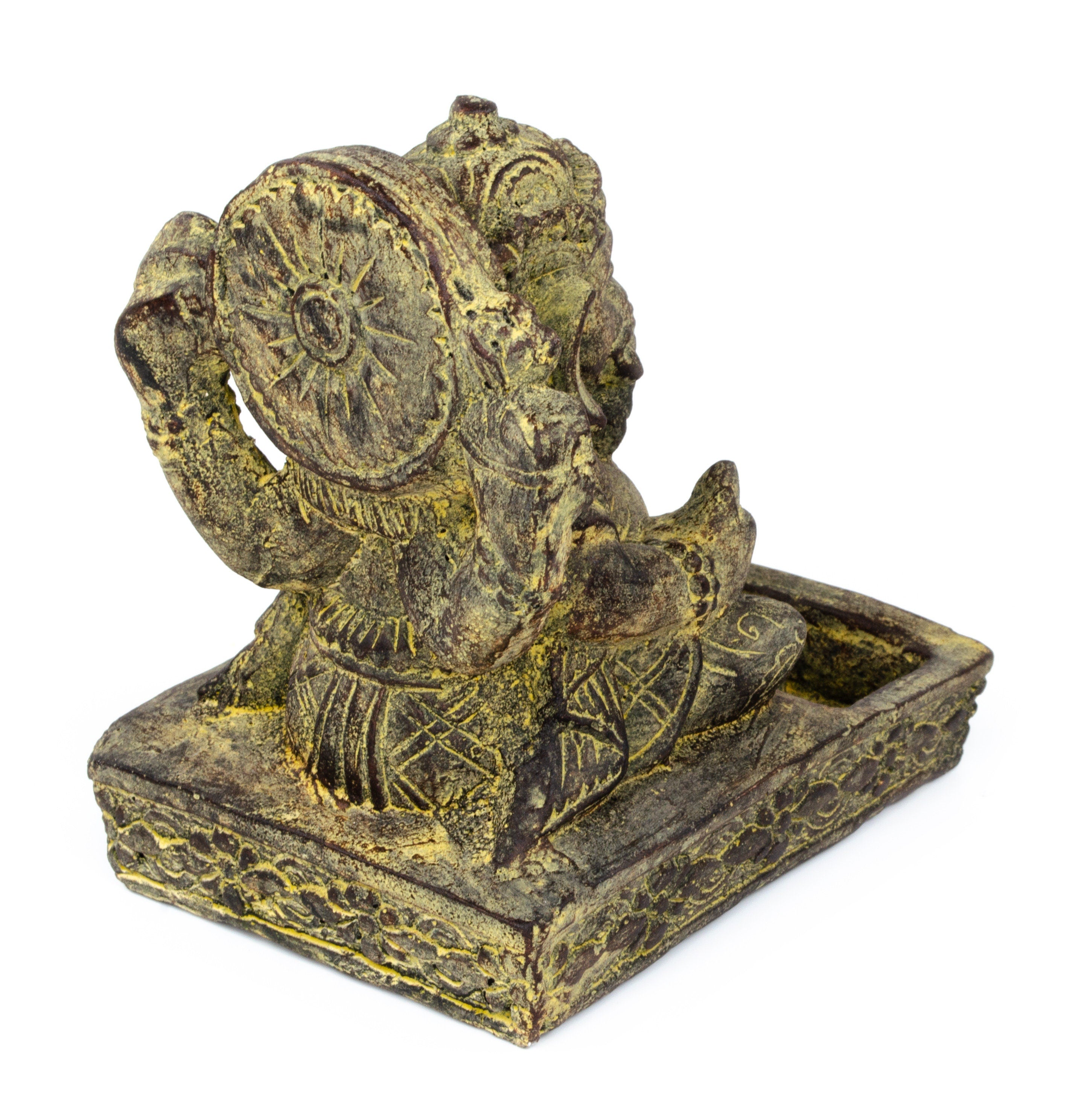 Sculpture de Ganesh - Porte-encens décoratif pour pièce - Déité hindoue porte-bonheur - Mélange de pierres Éléphant jaune - 23x13x15 cm
