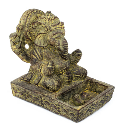 Sculpture de Ganesh - Porte-encens décoratif pour pièce - Déité hindoue porte-bonheur - Mélange de pierres Éléphant jaune - 23x13x15 cm