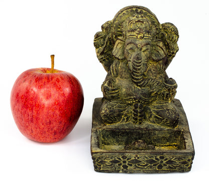 Sculpture de Ganesh - Porte-encens décoratif pour pièce - Déité hindoue porte-bonheur - Mélange de pierres Éléphant jaune - 23x13x15 cm