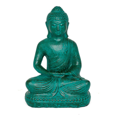 Statue de Bouddha vert en sable de lave : Sculpture assise faite main pour décoration zen, 20 cm